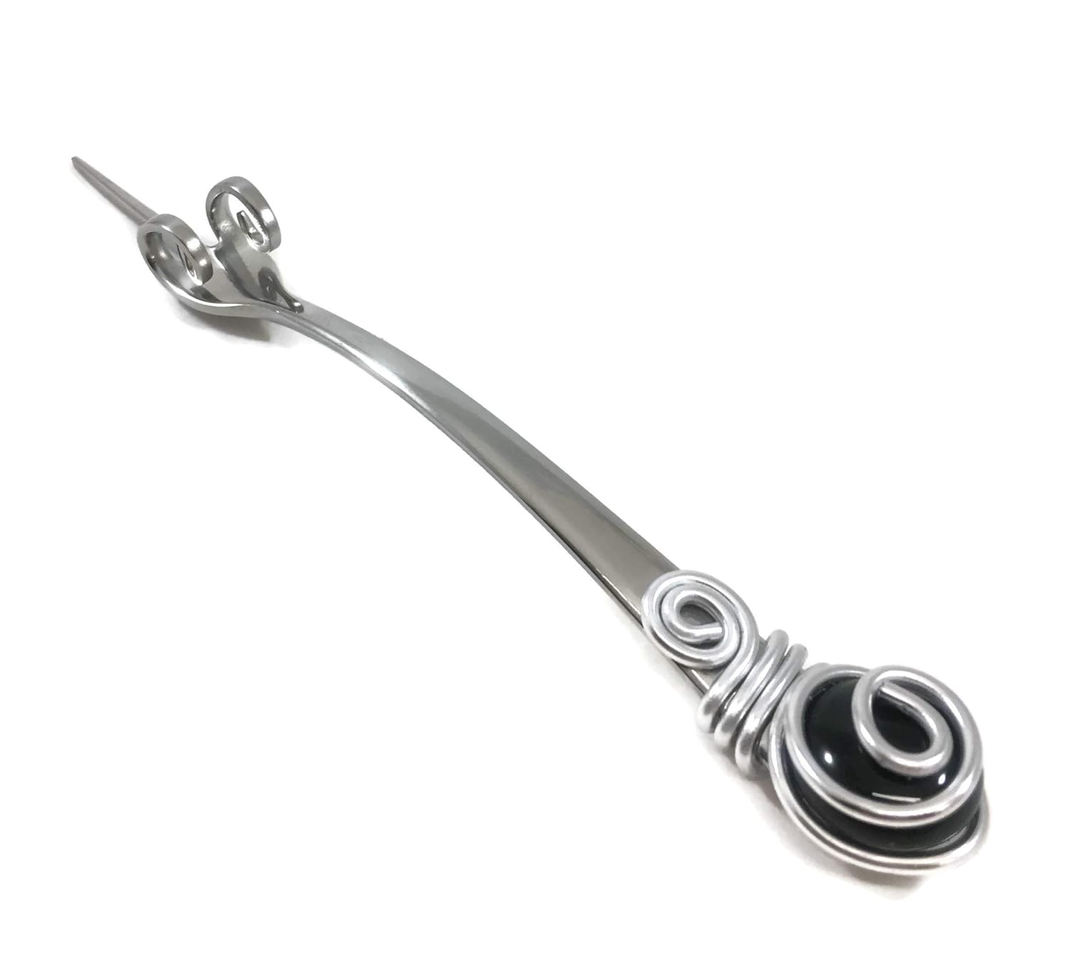 Wire Wrapped Olive/Pickle Fork with Cabochon Marble Handmade