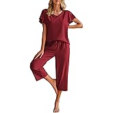 Ekouaer Womens Cotton Pajamas Sets Short Sleeve Tops and Capri Pants Sleepwear Loungewear with Pockets