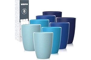 Wrova Wheat Straw Cups 8 PCS Good Alternative to Plastic Reusable Cups 12 oz Unbreakable Drinking Cup Reusable Dishwasher Safe Water Plastic Glasses - Ocean Series