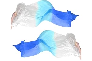 PATIKIL Belly Dance Silk Fan Veil 59", 1 Pair (Left+Right) Women Long Folding Dance Fan Wood Fan for Dance Performance, White
