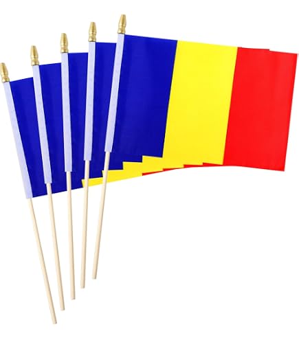2 Pack Romania Flag Mini Desk Flags With Stand – Double-Sided, UV Resistant | Office, Home, Event Decorations