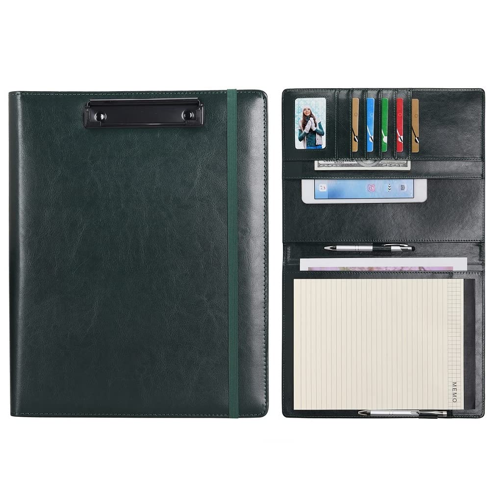 Wonderpool A4 PU Leather Clipboard Partfolio Notepad Forms Holders Document Case - Interview Planner Meeting Writing Padfolio File for Office Travel School Hotel Hospital (A4,Green) — image 1
