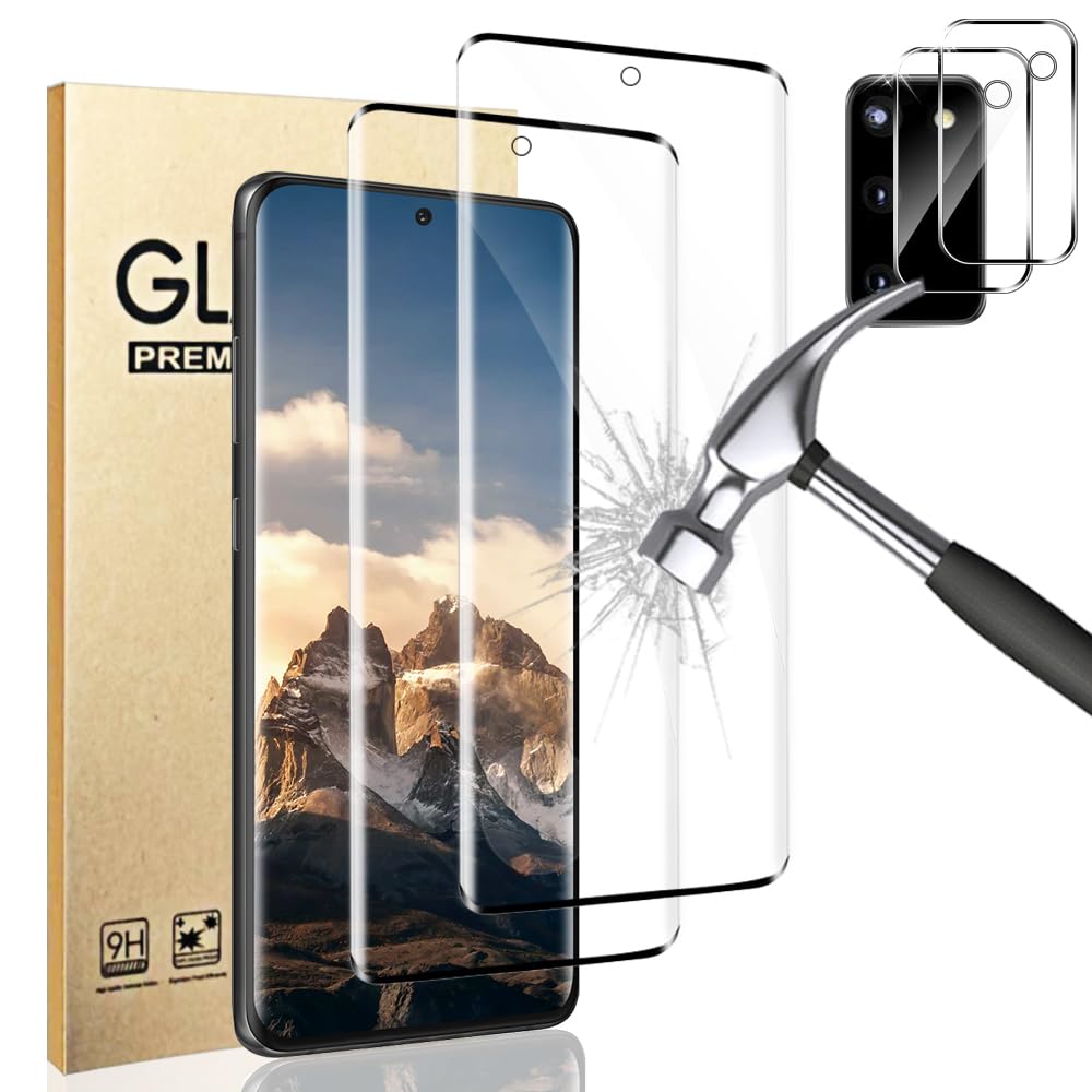 Photo 1 of [2+2 Pack] Galaxy S20 Screen Protector and Camera Lens Protector, Fingerprint Unlock, 9H Hardness Tempered Glass, Anti-Scratch, HD Clear Full Coverage Glass Film, Bubble-Free, for Galaxy S20 6.2 Inch