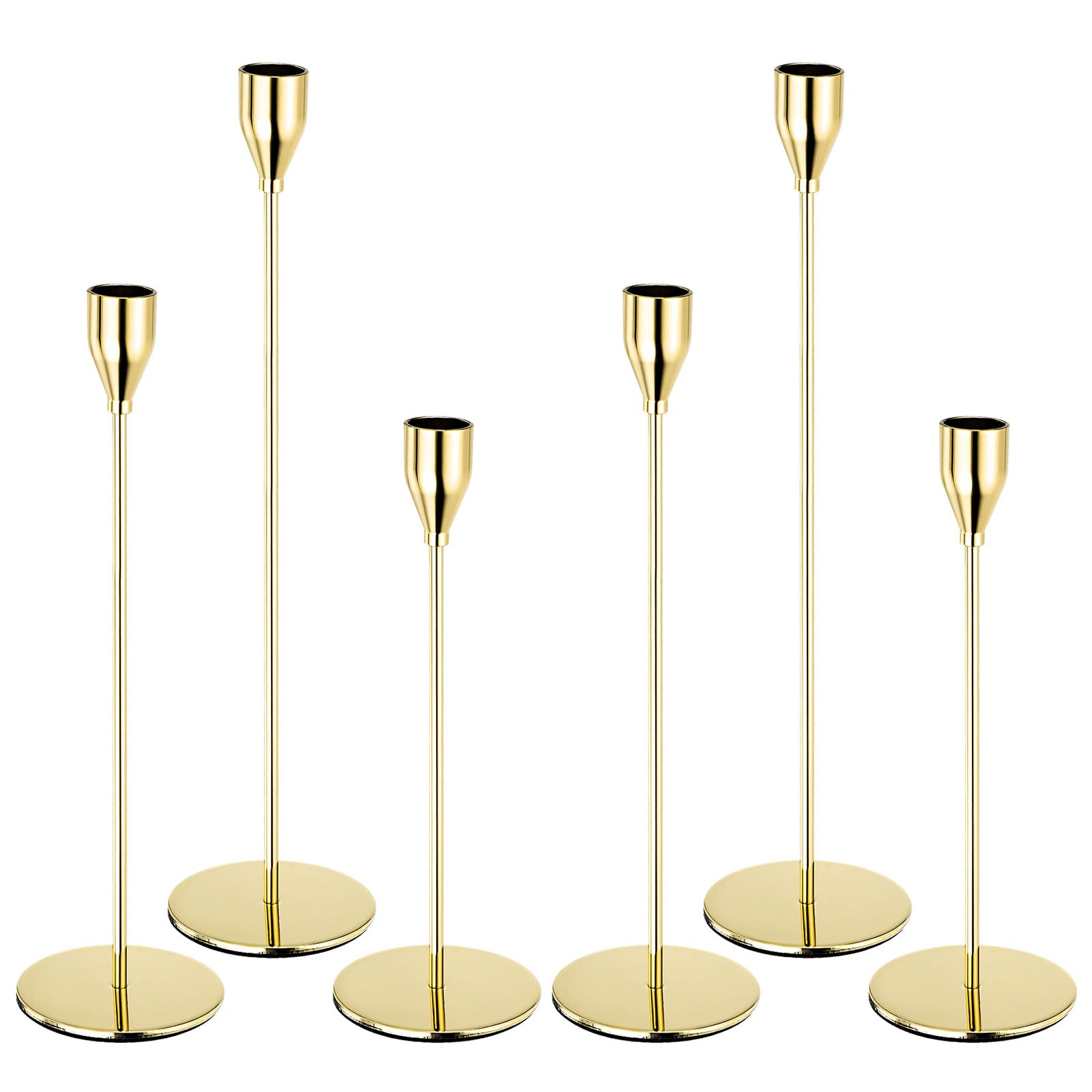 YOKIVE 6 Set Candelabra Candle Holders, Table Stable Base | Great for Farmhouse, Decor Party, Bright Gold, Multiple Size