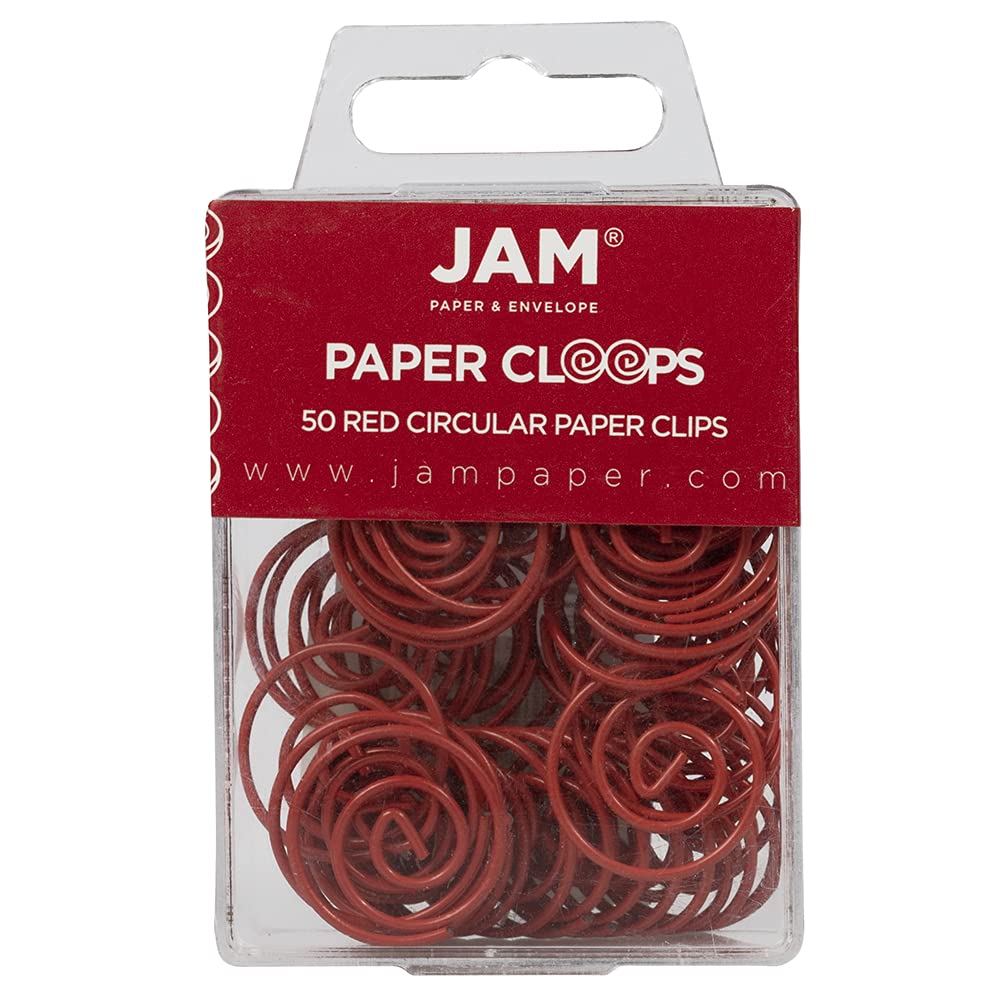JAM PAPER Circular Paper Clips - Round Paperclips - Red - 50/Pack