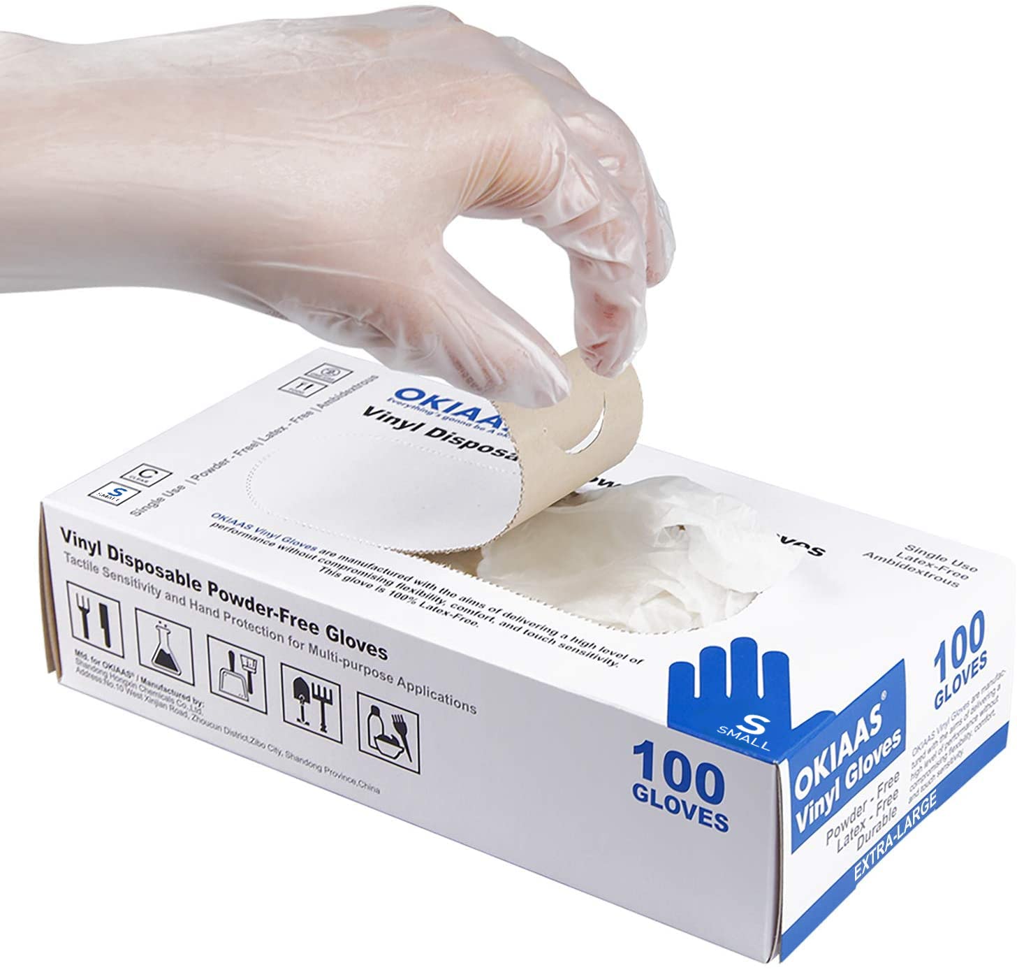 Photo 1 of OKIAAS Disposable Gloves S, Food Safe, Bulk of 100 Pcs|Latex and Powder-Free Clear Vinyl Gloves for Cleaning, Food Prep