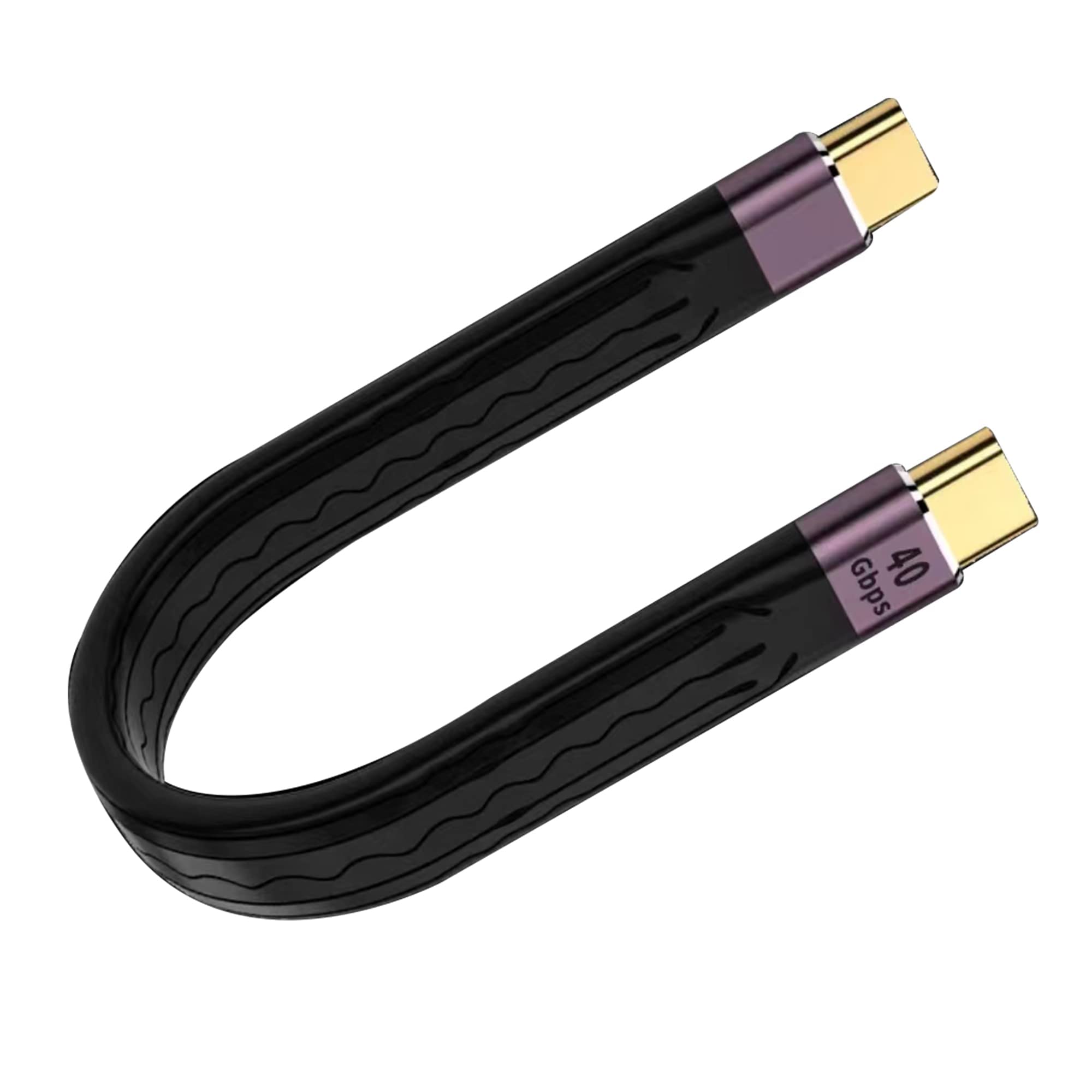 QIANRENON 40Gbps USB C Short cable USB 4.0 Type C male to male Flat flexible cable 100W PD fast charge supports 8K video,built-in E-mark chip for fast charge data transmission HD video,5.1 in/13 cm
