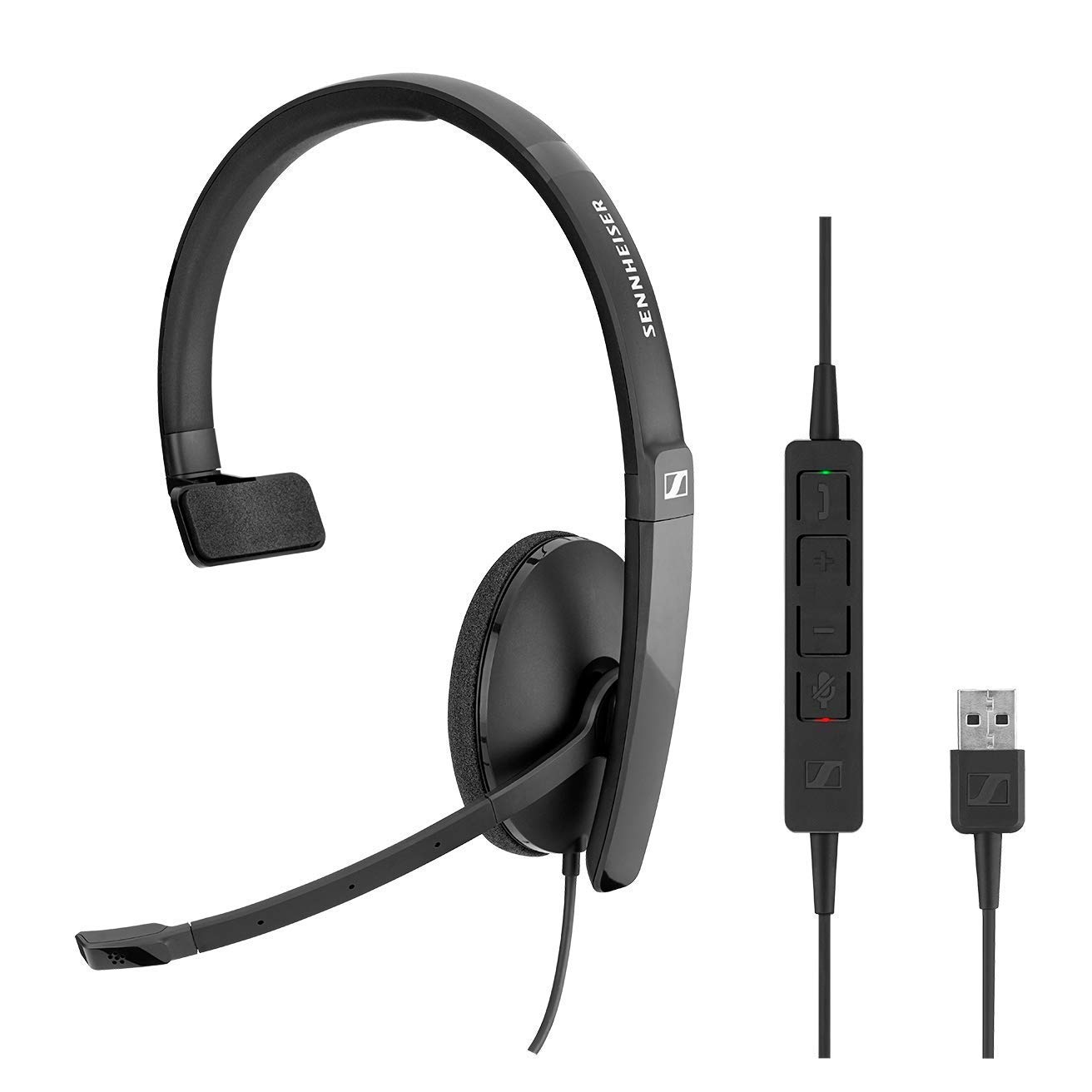 USB Monaural Headset, 20 Hz, Black
