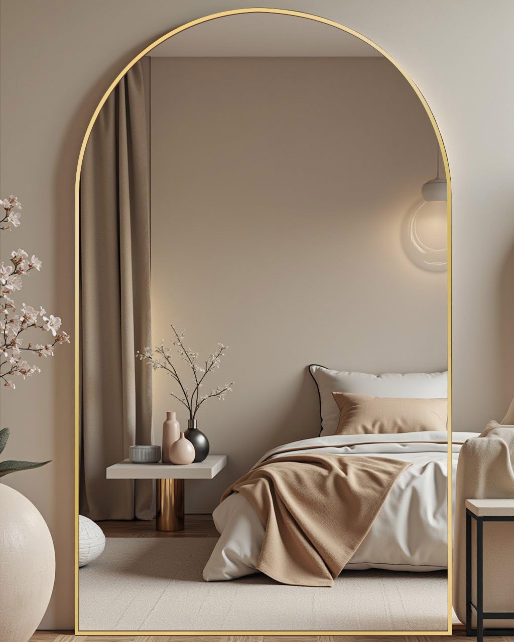 Photo 1 of DMWOODFL 81"x41" Arched Full Length Mirror - Extra Large Floor Standing/Wall Mounted Mirror with Stand, Shatter-Resistant Gold Aluminum Frame for Bedroom, Living Room & Dressing Area`