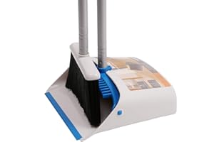 TreeLen Long Handle Broom and Dustpan Set,Upright Dust Pan Combo for Home, Kitchen, Room, Office, Lobby Floor Use Without Bending