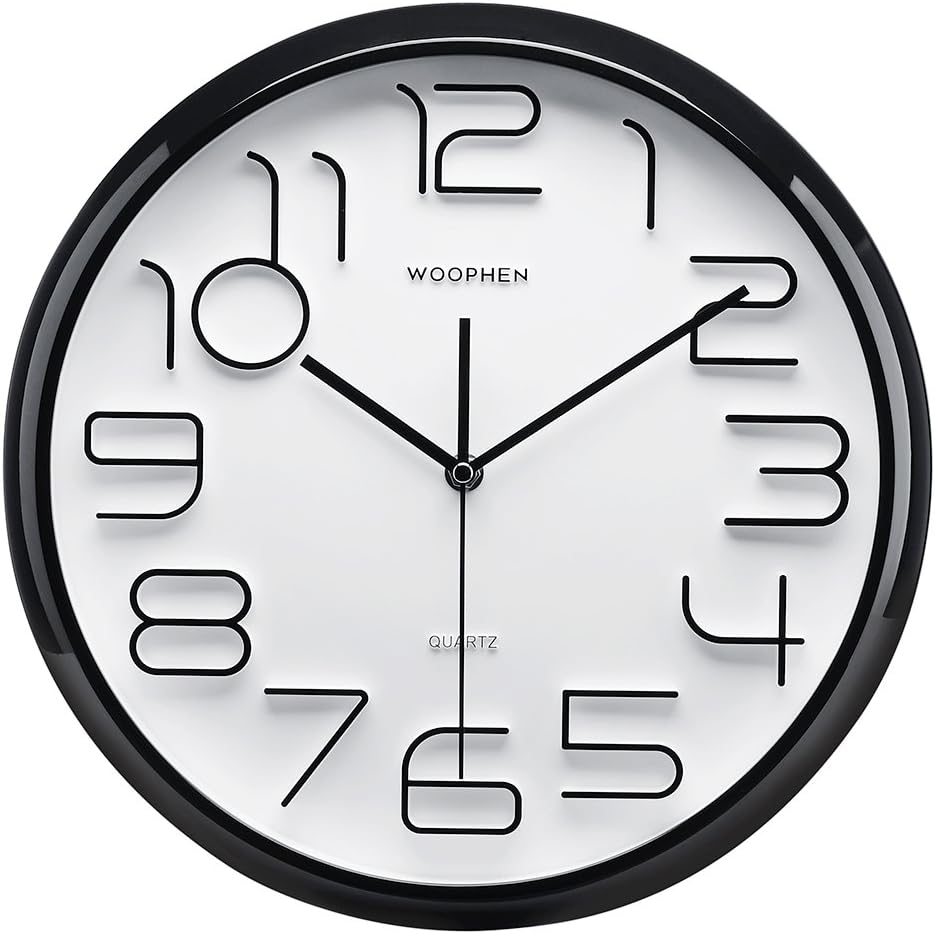 WOOPHEN 13" Inch Easy to Read Large Numbers Wall Clock, Silent Non Ticking Quality Quartz Battery Operated, Good for Home/Office(Black)