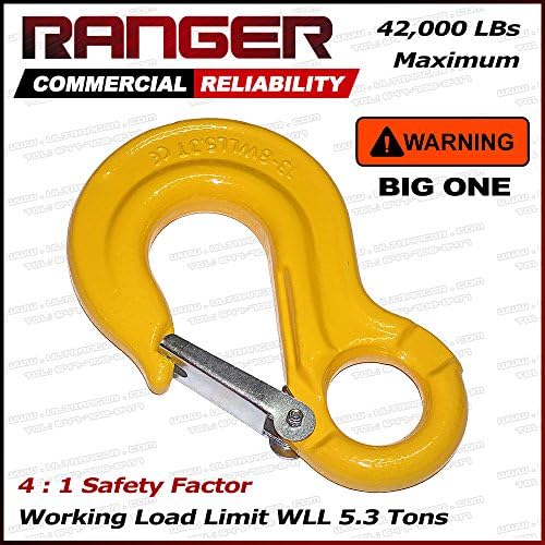 Ranger WLL 5.3 Tons G80 Eye Hook with Clevis Safety Latch for Hoist Sling Winch Tow Crane Lift by Ultranger (WLL 5.3 Tons Break Point 42,000 LBs)