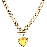 Jxiwfvl Valentine's Day Necklace for Women Chunky Gold Necklace, Heart Pendant Necklaces with Toggle Clasp, Trendy Chunky Chain Necklaces Large Vintage Statement Jewelry for Valentine's Day Gifts