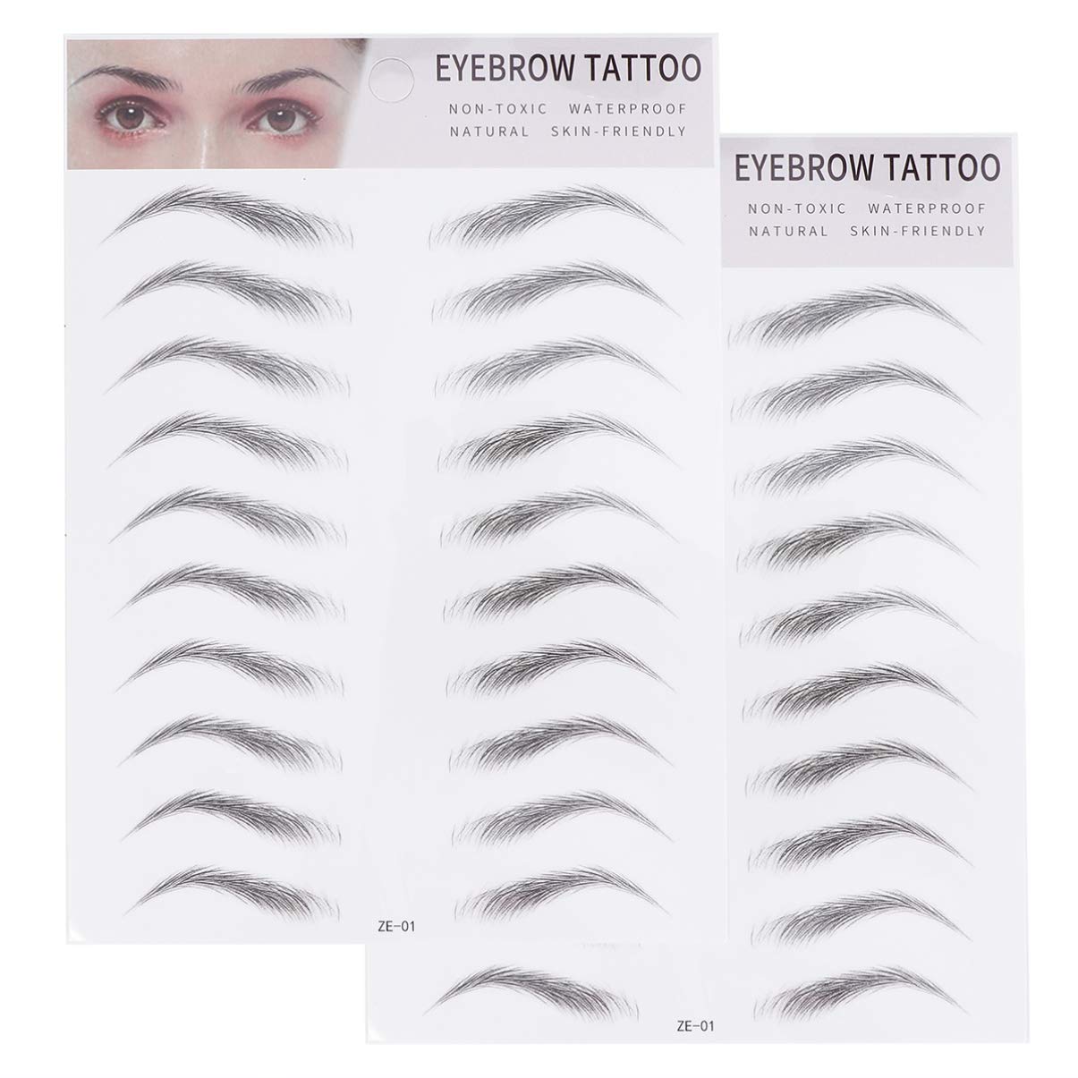 FRCOLOR 2Pcs 3D Eyebrow Transfers Sticker Tattoos Long Lasting Hair-Like Authentic Eyebrows Shaper Brow Makeup Grooming Shaping Sticker for Woman Man (Black)