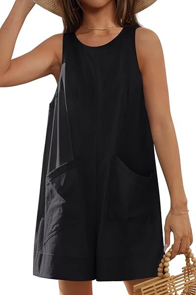NENONA WOMEN'S 2024 CASUAL LOOSE OVERALLS SUMMER ROMPER SLEEVELESS SHORTS  JUMPSUIT WITH POCKETS,BLACK,S - Korting Discount Outlet