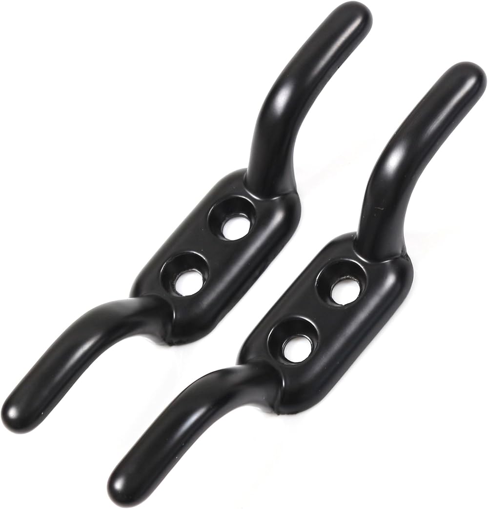 White Hinge 2X Heavy Duty 110mm Cleat Hooks - Metal Rope Tiebacks Pulley