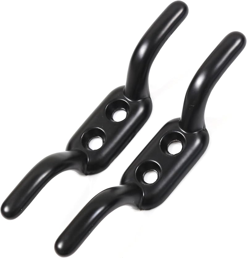 White Hinge 2X Heavy Duty 110mm Cleat Hooks - Metal Rope Tiebacks Pulley