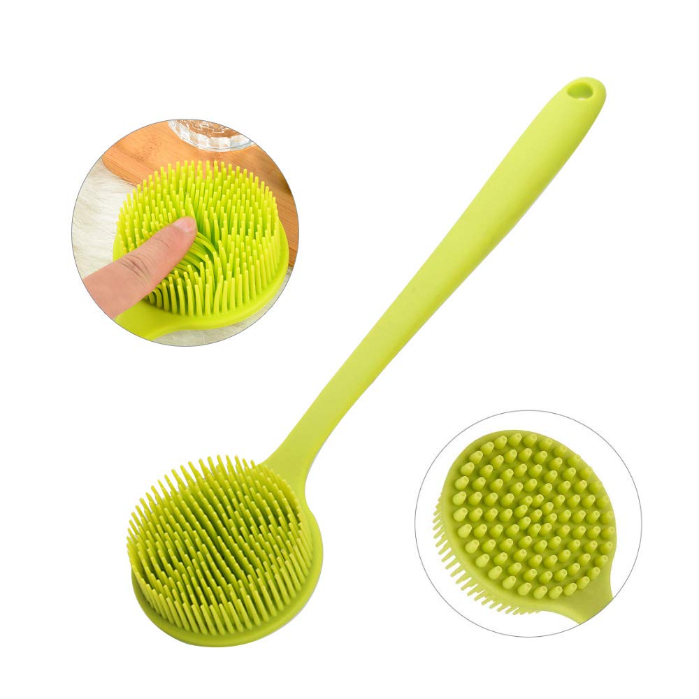 Ithyes Silicone Body Brush, Bath Brush Back Scrubber Long Handle Bath Shower Brush with Ultra Soft Bristles,Non-Slip,Green