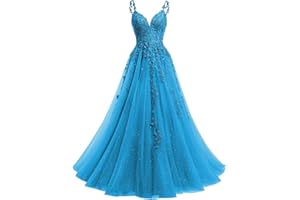 YMSHA V Neck Tulle Prom Dresses 2025 Long Sparkly Lace Formal Party Dress YMS23
