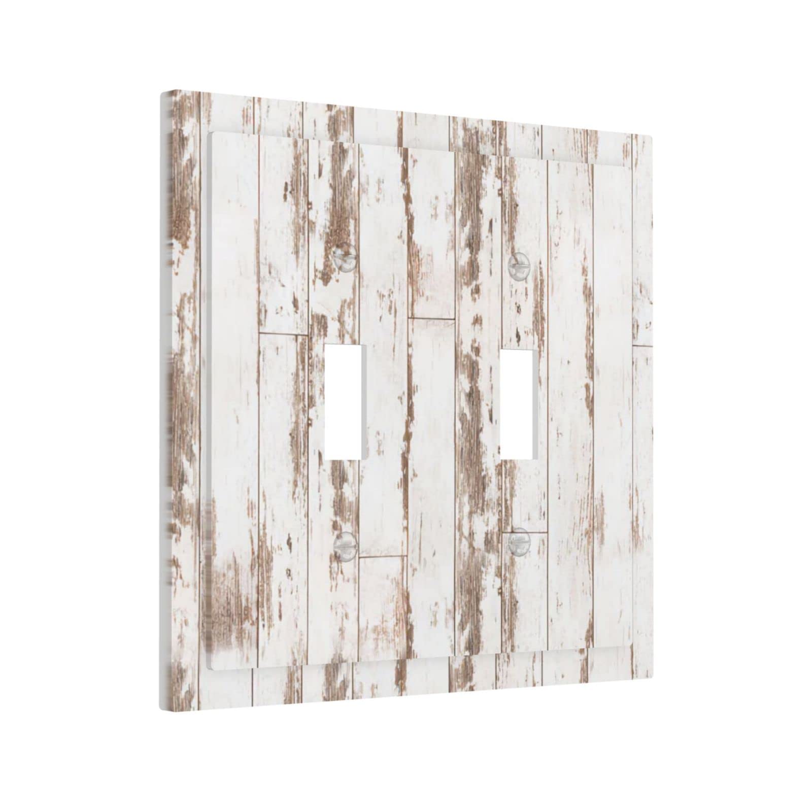 White Grey Wood 2 Gang Double Toggle Light Switch