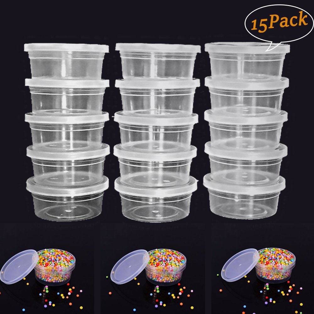 Slime Storage Jars - 15 Pack Foam Ball Storage Containers with Lids for All Your Glue Putty Making