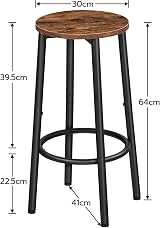 HOOBRO Bar Stools Set of 2 Rustic Brown, 30x30x64 cm, Metal Frame, Footrest view 3