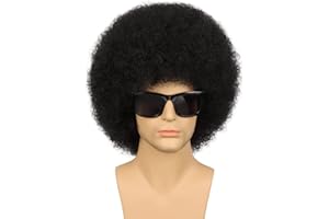 G&T Wig 70s Rock Disco Afro fluffy Wig for Men or Women Glueless Wear and Go Wig Short Afro Curly Halloween Synthetic Hippie Party Wig.(1b)