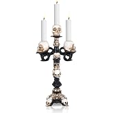 Skull Candle Holder, Spooky Desktop Tealight Skeleton, Resin Gothic Crafts for Halloween Easter Home Bedroom Living Room Party Graveyard Outdoor Bar Decor Supplies (1Pc-3Head)