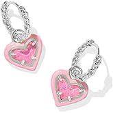 Kendra Scott Ari Heart Enamel Frame Huggie Earrings - Agate Stone - Gold-plated Brass Construction Silver Pink Iridescent Glitter Glass One Size One Size