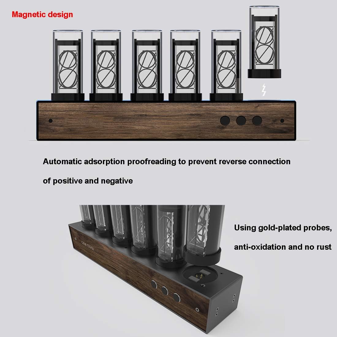 Amazon Co Jp 新しくて簡単に交換可能なニキシー管を備えた真空管 レトロなニキシー時計モダン デジタル時計6桁led 視覚効果 プレミアムギフト 棚 デスククロック用 黒 スポーツ アウトドア