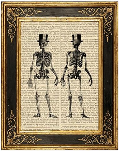 Dreamery Studio, Full Body Skeleton with Top Hat Medical Illustration Art Print on Upcycled Antique Book Page, 8x10.5