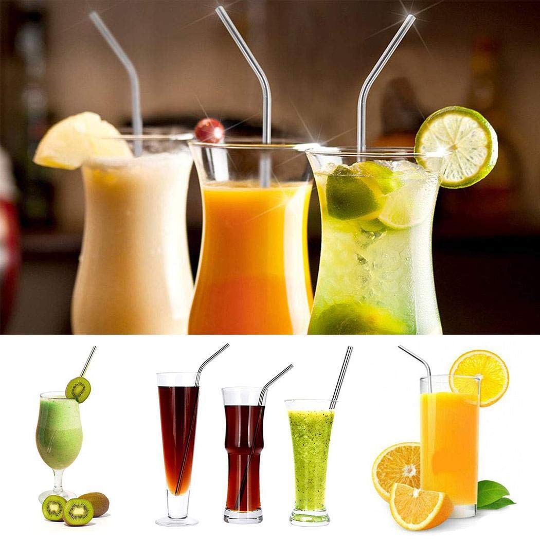 Gfone 8 piezas Pajas de beber reutilizables de acero inoxidable para bebidas de café Conjuntos para el bar
