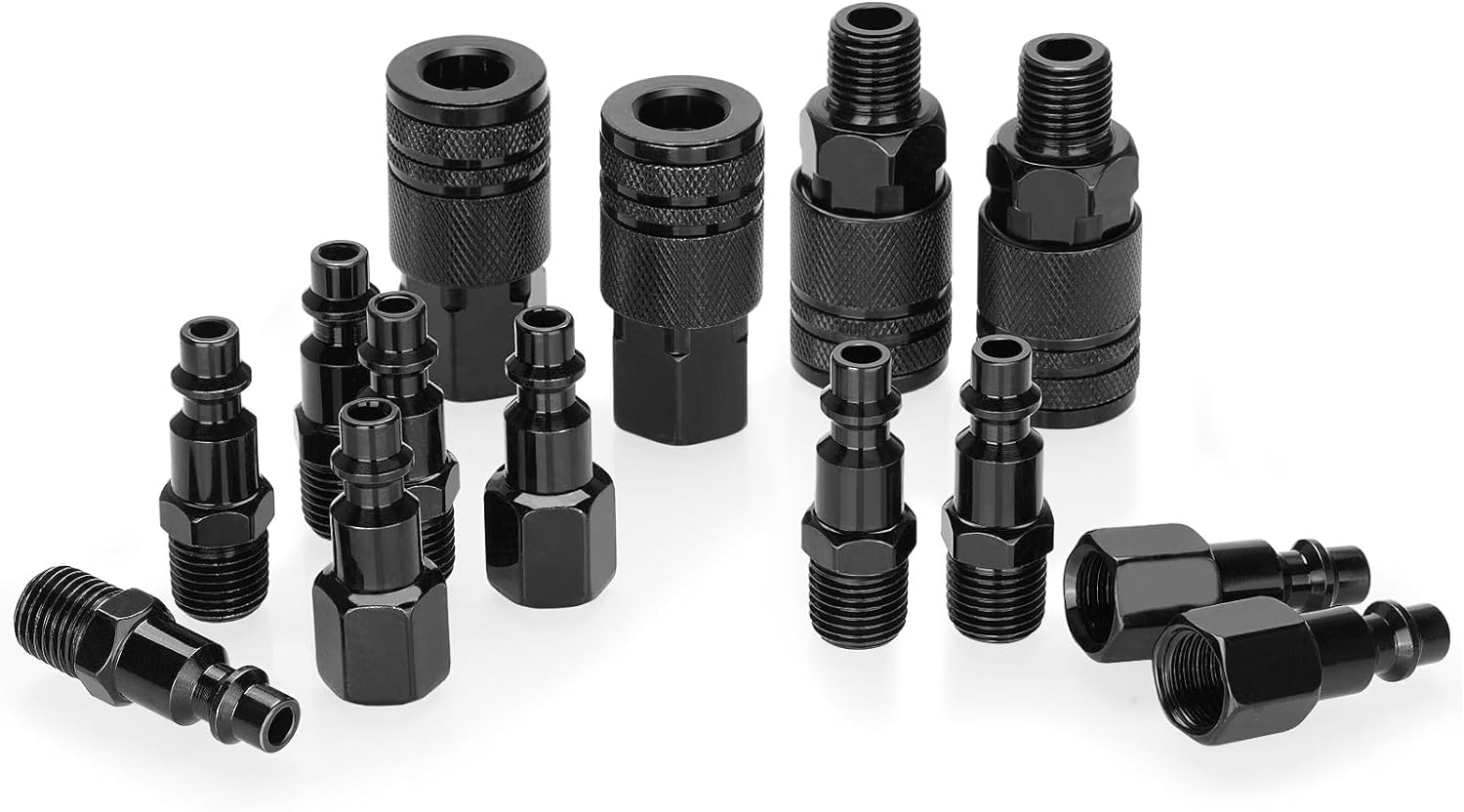 14 pcs Air Line Connectors Airline Hose Compressor Fittings 1/4" NPT Air Coupler and Plug Kit Couplings Connector Male Female,Air Tool Fittings & Air Compressor Accessories Set (Black)