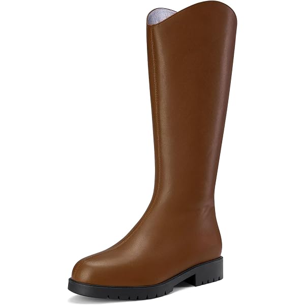 MOVINSTEPS Women's Lug Sole Riding Boots - Chunky Low Heel, Elastic Side Panels, Matte Faux Leather, Mid Calf - View #2