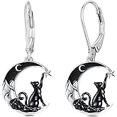 Flpruy Sterling Silver Halloween Earrings Leverback Dangle Earrings Bat/Cat/Pumpkin/Ghost/Spider/Skull/Sun Moon/Wolf Earrings Gothic Jewelry Gift for Women Girl Mom Daughter