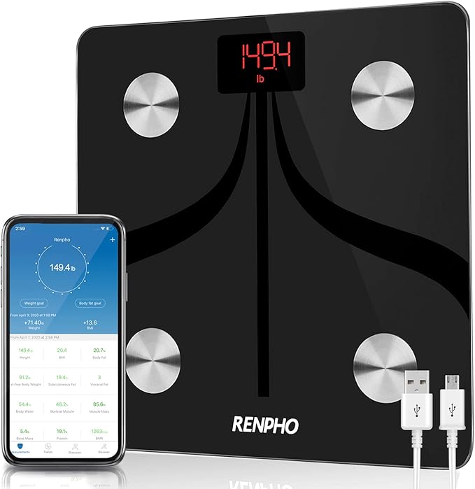 RENPHO Smart Body Fat Scales USB Rechargeable, Bluetooth Bathroom