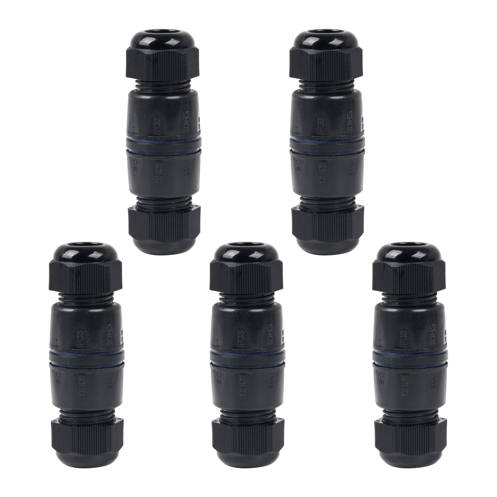 CNBTR Ethernet LAN Black IP68 Freidnly M25 Stuffing Locknut Plastic RJ45 UnShielded Underwater Cable Gland Connector for Double Cable Set of 5