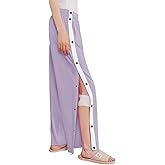 Deyeek Women's Tear Away Pants Side Split Snap Open Bottom Sweatpants Leg Breakaway Post Surgery Pants with Pockets 2XL Light Purple