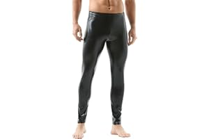 YOOBNG Men's Wet Look Leggings Faux Leather Tight Pants Stretchy Shiny Trousers Clubwear