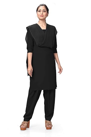 Uniform Sarees Corp Womens Poly Cotton Unstitched Salwar Kameez Dress Materials for Mourning Funeral Occassions (Black;Black)