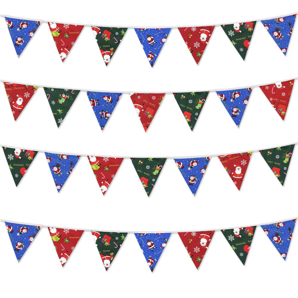Christmas Bunting,Merry Christmas Pennant Banner Flags 3.2 m/10.5 Feets,Xmas Vintage Red Green Blue Burlap Fabric Bunting For Christmas Men Women Boys Girls Garden Outdoor Indoor Party Decor