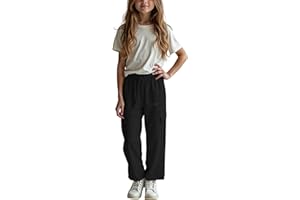 New Balance Active Girls Pants - Athletic Stretch Woven Wide Leg Joggers Girls Cargo Pants with Pockets (Sizes: 7-16)