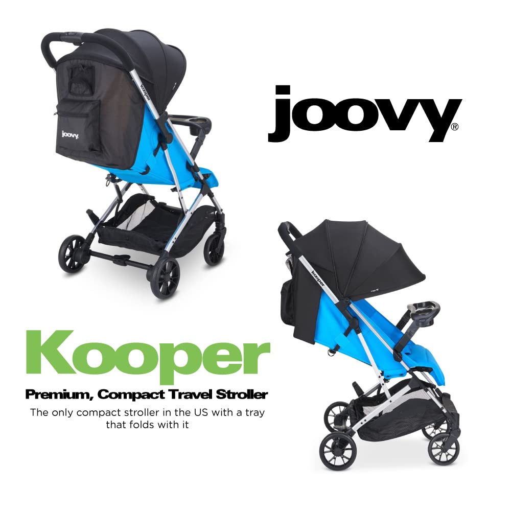Joovy Kooper Lightweight Baby Stroller Featuring Removable, Swing-Open Tray, Big Wheels, Reclining Seat with Footrest, Extra-Large Retractable Canopy, and Compact Fold (Glacier)