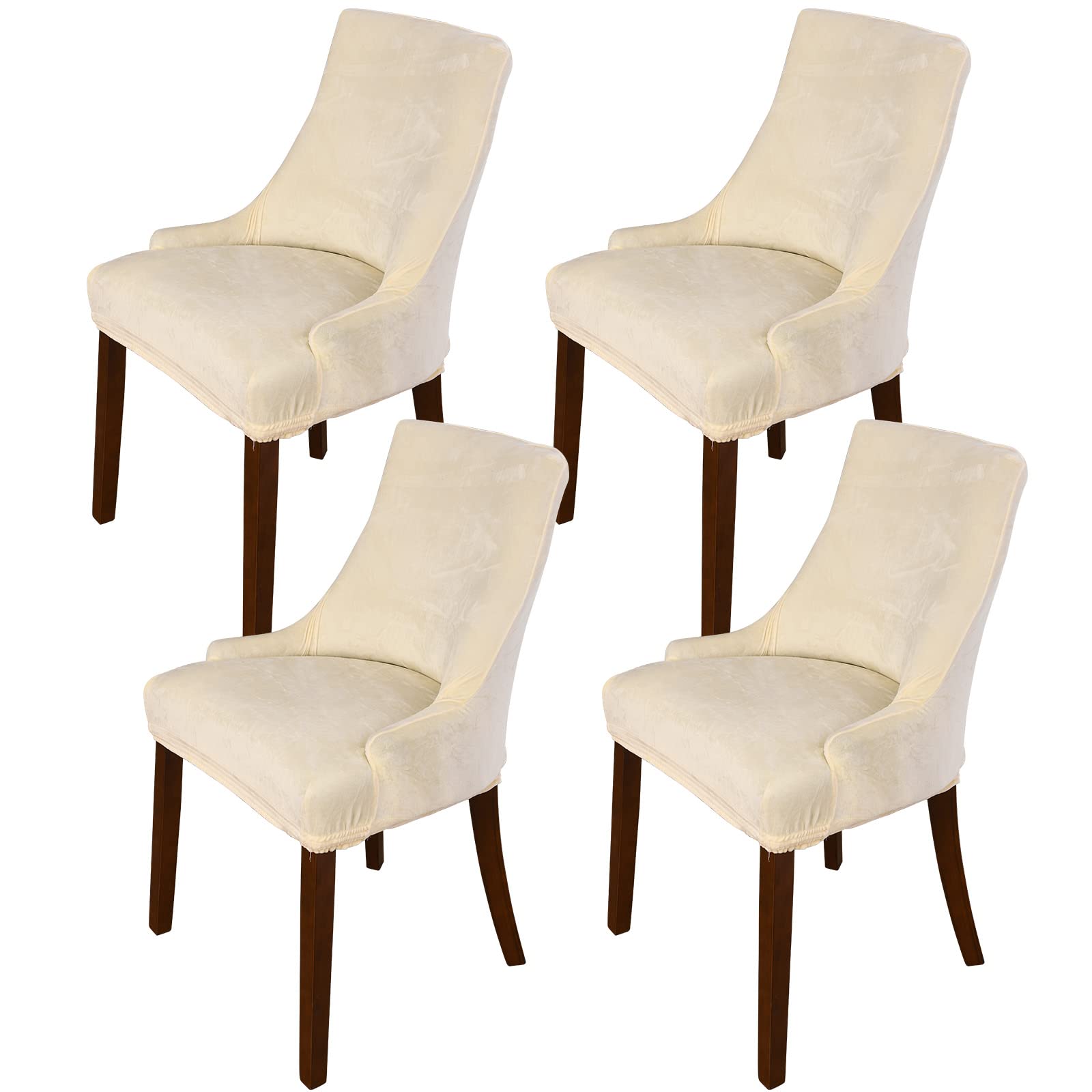 Photo 1 of MIFXIN Velvet Wingback Chair Cover Slipcover Stretch Washable Sloping Armchair Dining Chair Protector Seat Cover for Dining Room Banquet Home Party Decor (Set of 4,Beige)