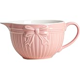 Gaolinci Bow Embossed Ceramic Mixing Bowl, 1 Quart Batter Bowl with Pouring Spout and Handle