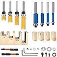 Router Bits Set 1/4 Shank, 4 Flush Trim Router Bits, 4 Pattern Flush Trim Router Bits, Router Bit with a Bearing Prevent Tearing, Wood Milling Cutter for Trimming 8PCS