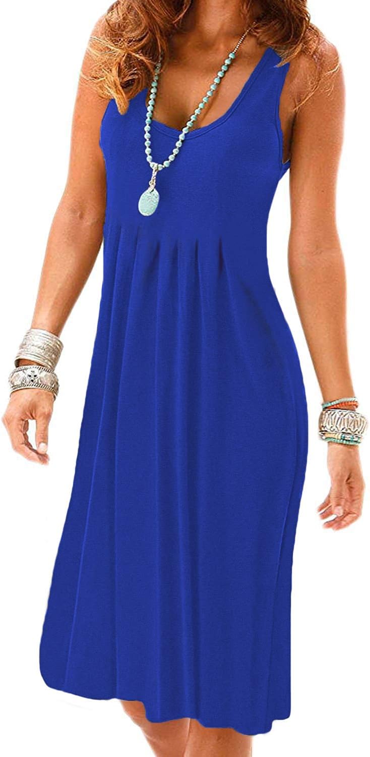 VERABENDI Women's Summer Casual Sleeveless Mini Plain Sundresses Pleated Vest Dresses