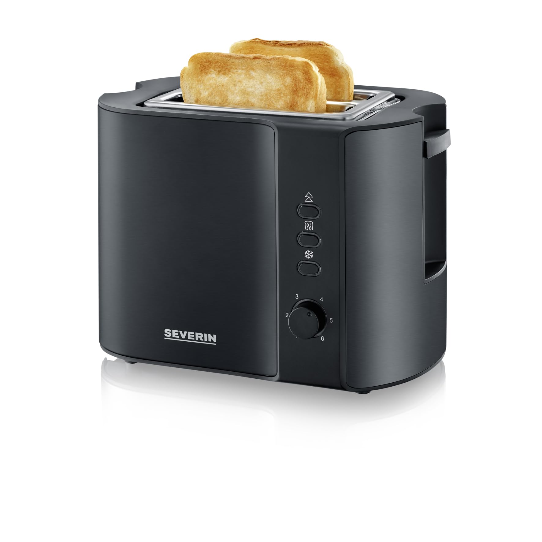 Severin Grille-Pain Automatique 800 W, Toaster Compact 2 Fentes Jusqu'à 2 Tranches, Grille-Pain Électrique avec Réglage Du Degré De Brunissage & Fonction Décongélation, Noir, At 9552