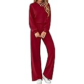 MASCOMODA Womens Fall Sweatsuits Two Piece Sets Crewneck Long Sleeve Tops Wide Leg Pants Casual Travel Lounge Set Track Suits