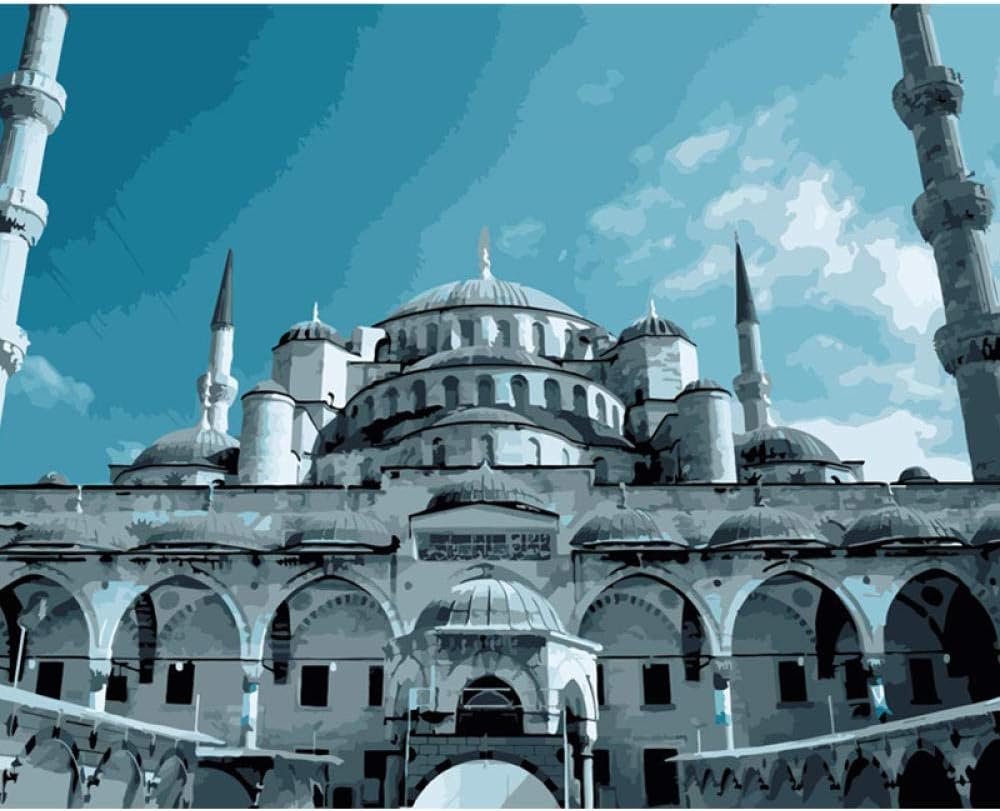 zddyx Paint by Number  Paint Picture Painting Number DIY   40x50 Holy Land Blue Mosque Landscape Canvas Wedding Art Deco Picture Gift Wall Art 40x50cm（16x20in）with Frame